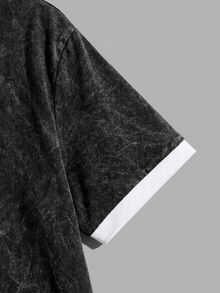 Daypath Standard Size Men's Washed Black T-Shirt With White Sleeve Trim Design - Black - View 8