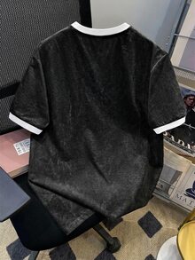 Daypath Standard Size Men's Washed Black T-Shirt With White Sleeve Trim Design - Black - View 4