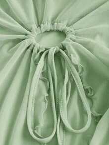 SHEIN ICON Solid Drawstring Asymmetrical Hem Mesh Tube Top - Mint Green - View 5