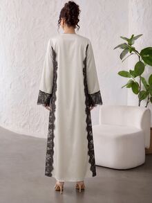 Celisse Women's Lace Patchwork Casual Daily Long Robe - Apricot - View 2