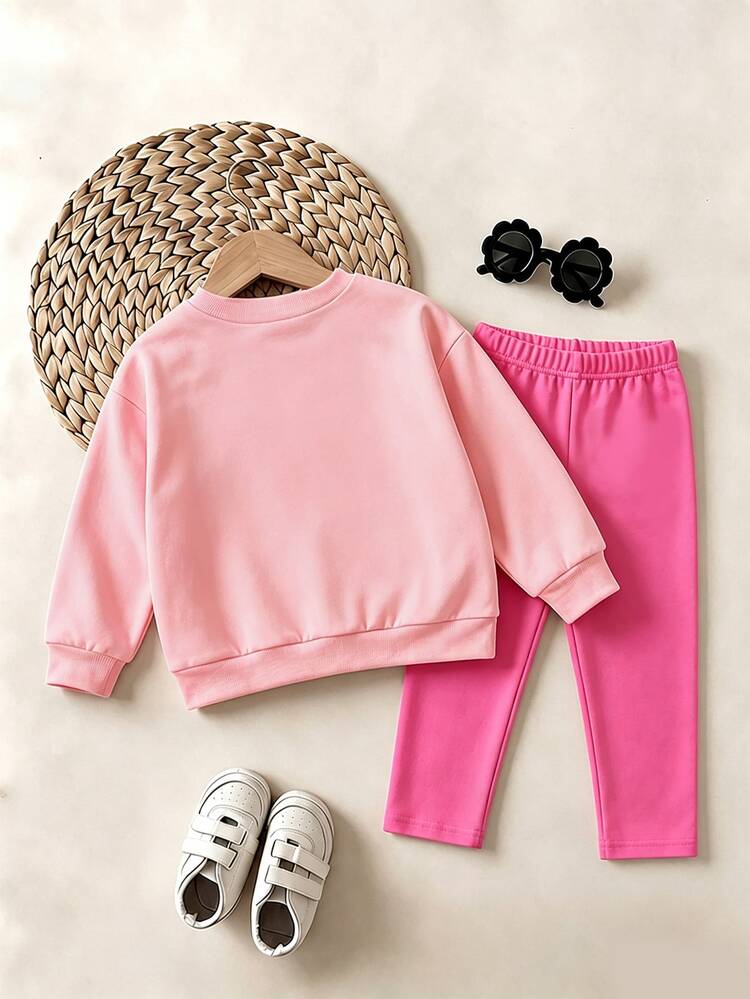 Setelan Anak Perempuan 2 Potong: Atasan Pemburu Penyihir Merah Muda Motif Kartun Idola, Kaos Leher Bulat, Legging Hitam, Celana Fuchsia, Pakaian Kasual Anak Usia 4-7 Tahun, Gaya Pemburu Gadis Keren Musim Gugur/Musim Dingin yang Dapat Disesuaikan - Putih - View 2