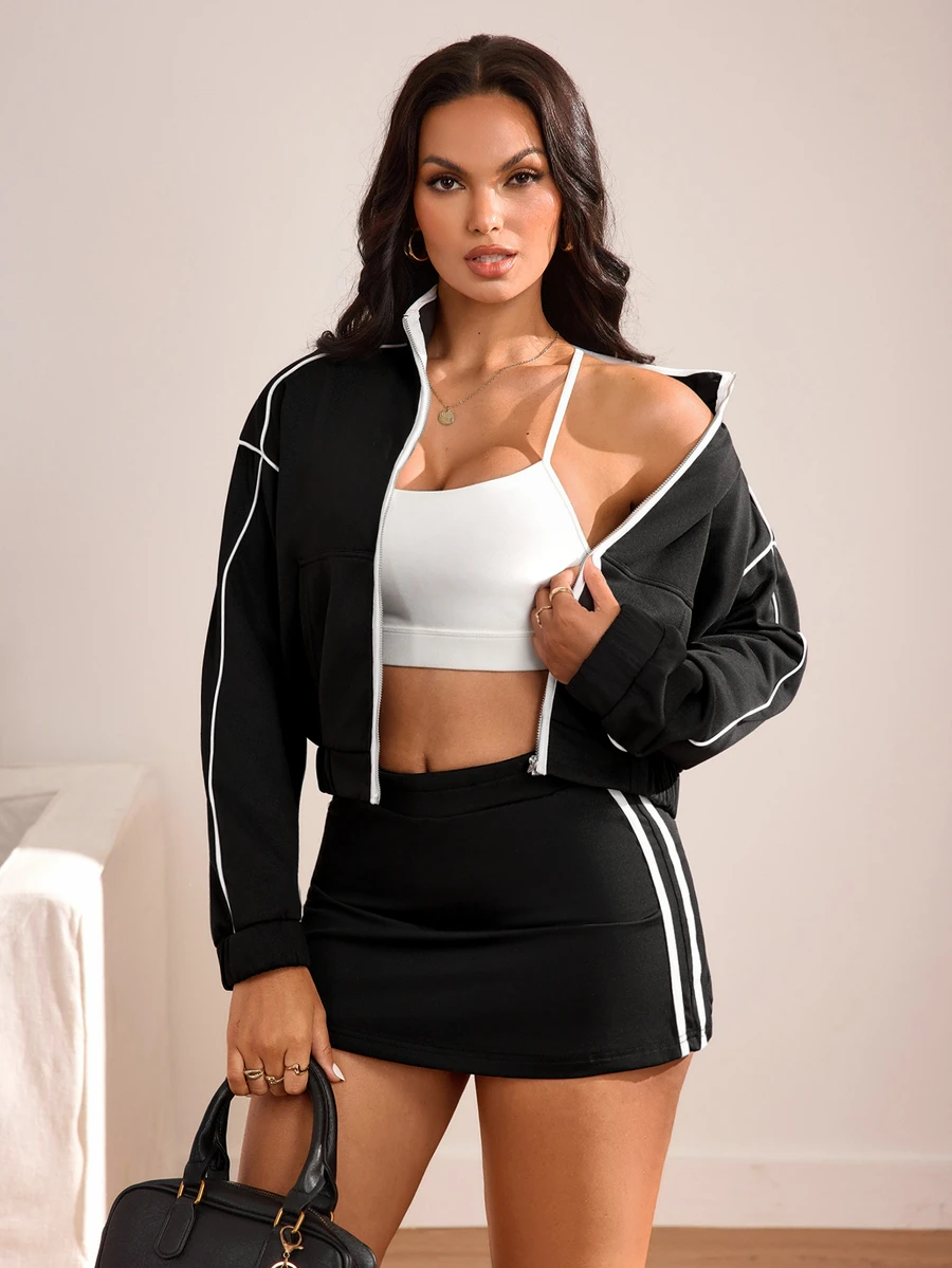 Slayform Women's Casual Colorblock Trim Sports Sweatshirt - Black - View 1
