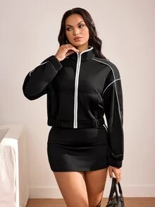 Slayform Women's Casual Colorblock Trim Sports Sweatshirt - Black - View 7