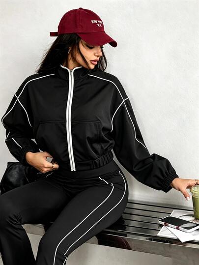 Slayform Women's Casual Colorblock Trim Sports Sweatshirt