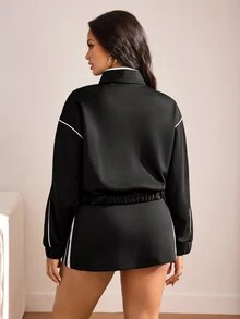 Slayform Women's Casual Colorblock Trim Sports Sweatshirt - Black - View 2