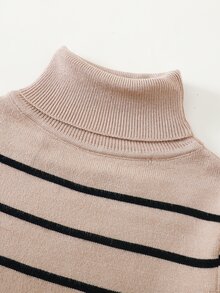 Young Girls Winter New High Neck Heart Knit Sweater, Fashion Casual Khaki Chunky Knit Pullover - Khaki - View 4