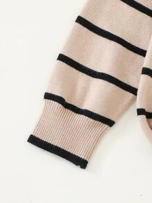 Young Girls Winter New High Neck Heart Knit Sweater, Fashion Casual Khaki Chunky Knit Pullover - Khaki - View 5