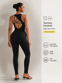 Nuvra Women's Solid Color Casual Daily Travel Sports Jumpsuit - Black - View 3