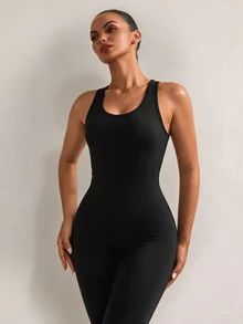 Nuvra Women's Solid Color Casual Daily Travel Sports Jumpsuit - Black - View 4