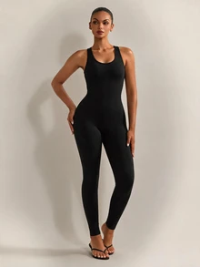 Nuvra Women's Solid Color Casual Daily Travel Sports Jumpsuit - Black - View 5