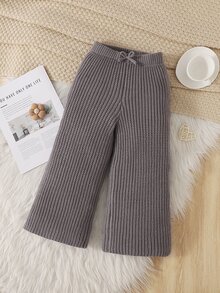 SHEIN Young Girl Bow Front Wide Leg Knit Pants - Grey - View 3