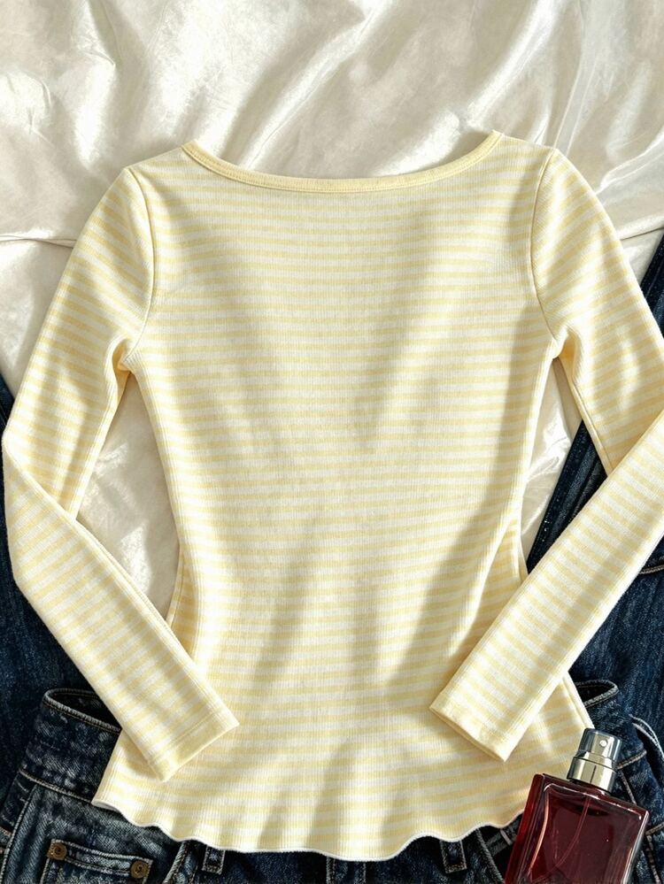 IslaSuriya Women's Striped Pleated Long Sleeve Casual Versatile T-Shirt - Multicolor - View 2