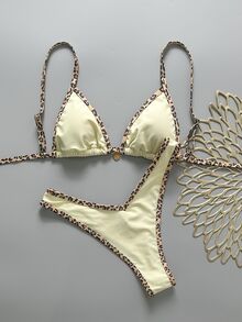 Swim Vcay Set de 2 bikinis sexy con cuello de halter y decoración metálica con estampa aleatoria, para el verano - Multicolor - Ver 1