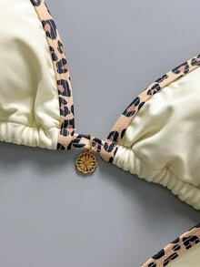 Swim Vcay Set de 2 bikinis sexy con cuello de halter y decoración metálica con estampa aleatoria, para el verano - Multicolor - Ver 5