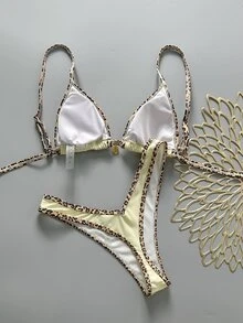 Swim Vcay Set de 2 bikinis sexy con cuello de halter y decoración metálica con estampa aleatoria, para el verano - Multicolor - Ver 2