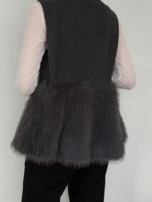FRIFUL Women's Plush Patchwork Zipper Casual Granny Elegant Versatile Daily Travel Vest Jacket Autumn Formal Senior Grey Formal Senior Going Out - Black - View 3