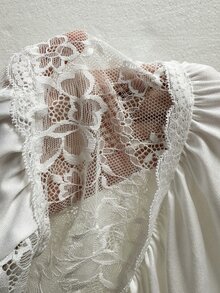 DelicateAllure 女式性感深 V 领撞色蕾丝无袖束腰睡袍，夏季 - 白色 - 查看 6