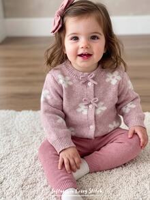 SHEIN Baby Girls Autumn/Winter Knitted Cardigan Fashion New Arrival. Light Purple Tone Classical Elegant - Mauve Purple - View 1