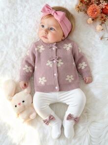 SHEIN Baby Girls Autumn/Winter Knitted Cardigan Fashion New Arrival. Light Purple Tone Classical Elegant - Mauve Purple - View 7