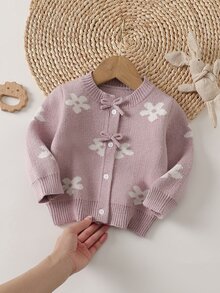 SHEIN Baby Girls Autumn/Winter Knitted Cardigan Fashion New Arrival. Light Purple Tone Classical Elegant - Mauve Purple - View 3