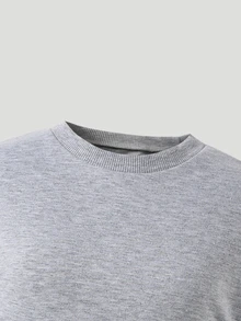 SHEIN Sparklyn TweenGirls Casual Versatile Round Neck Long Sleeve Fitted Cropped Ruched Solid Color Sweatshirt Waist Hem Short Autumn Fall - Grey - View 7