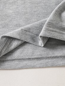 SHEIN Sparklyn TweenGirls Casual Versatile Round Neck Long Sleeve Fitted Cropped Ruched Solid Color Sweatshirt Waist Hem Short Autumn Fall - Grey - View 4