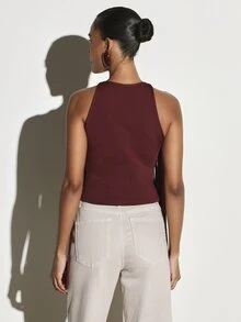 KSTM Halter Neck Suede Fringe Crop Top Sleeveless Festival Western Boho Style Statement Piece For Summer And Fall - Burgundy - View 3