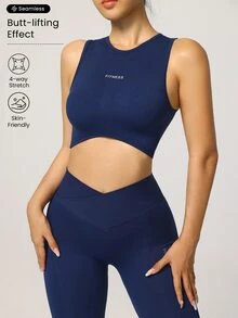 Eassivo Eassivo 无缝高弹瑜伽健身休闲日常女士运动套装 - 藏蓝色 - 查看 4
