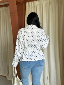 GalTyme Plus Size Women's Polka Dot Pattern Double-Breasted Long Sleeve Jacket - White - View 2
