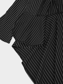 Sweetra Jaket Ukuran Besar Bergaris Model Leg-Of-Gigot Lengan Pendek Depan Belakang Panjang untuk Musim Gugur - Hitam - View 10