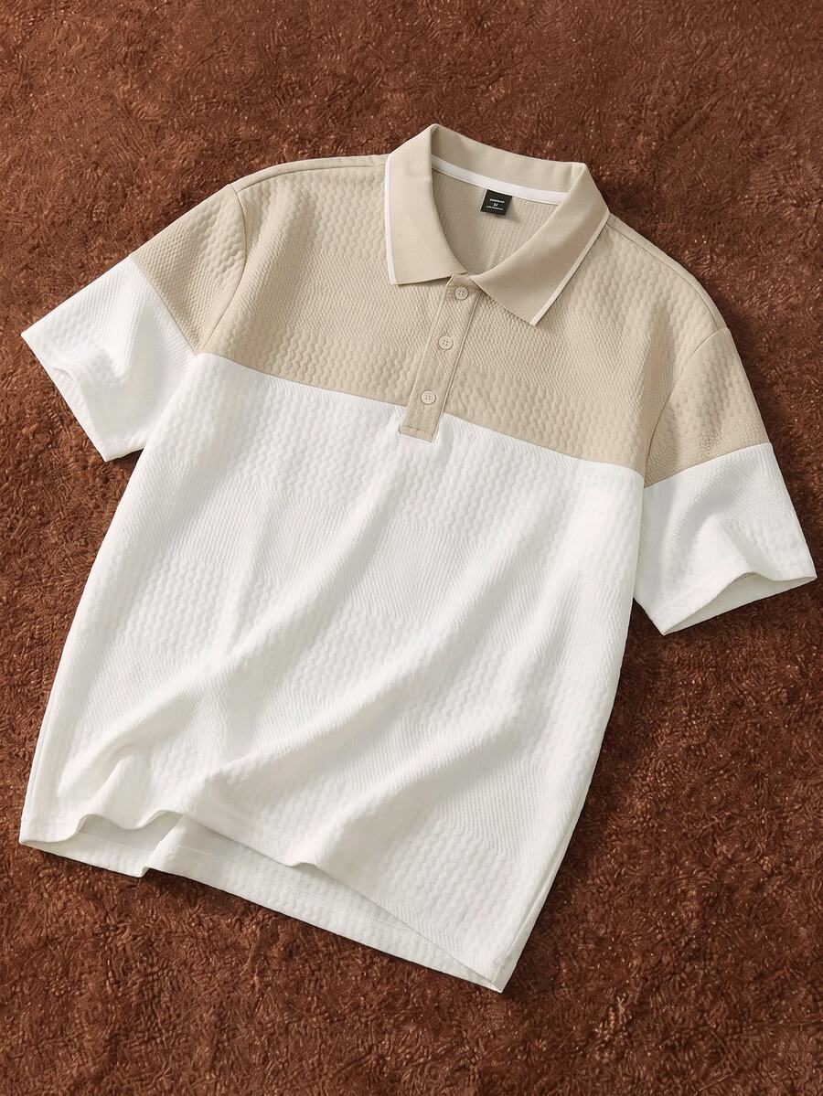 Daypath Men's Casual Commuting Contrast Color Textured Fabric Short Sleeve Polo Shirt, Summer - Multicolor - View 1