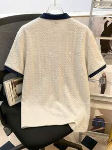 Manfinity Joysei 男士撞色短袖休闲通勤 Polo 衫 - 卡其色 - 查看 3