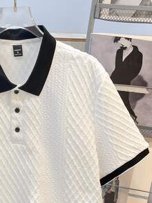 Manfinity Joysei Áo Polo nam dệt kim jacquard, màu trơn, cổ áo gân. - trắng - Xem 4