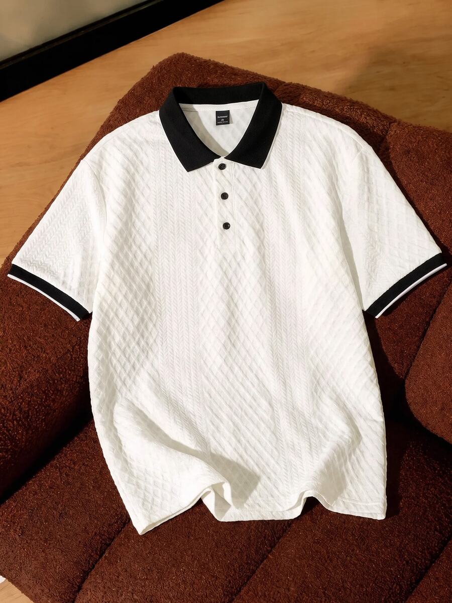 Manfinity Joysei Áo Polo nam dệt kim jacquard, màu trơn, cổ áo gân. - trắng - Xem 1