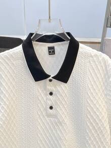 Manfinity Joysei Áo Polo nam dệt kim jacquard, màu trơn, cổ áo gân. - trắng - Xem 8