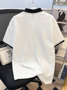 Manfinity Joysei Áo Polo nam dệt kim jacquard, màu trơn, cổ áo gân. - trắng - Xem 3