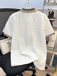 Manfinity Joysei 男士条纹短袖休闲提花罗纹 Polo 衫 - 白色 - 查看 3