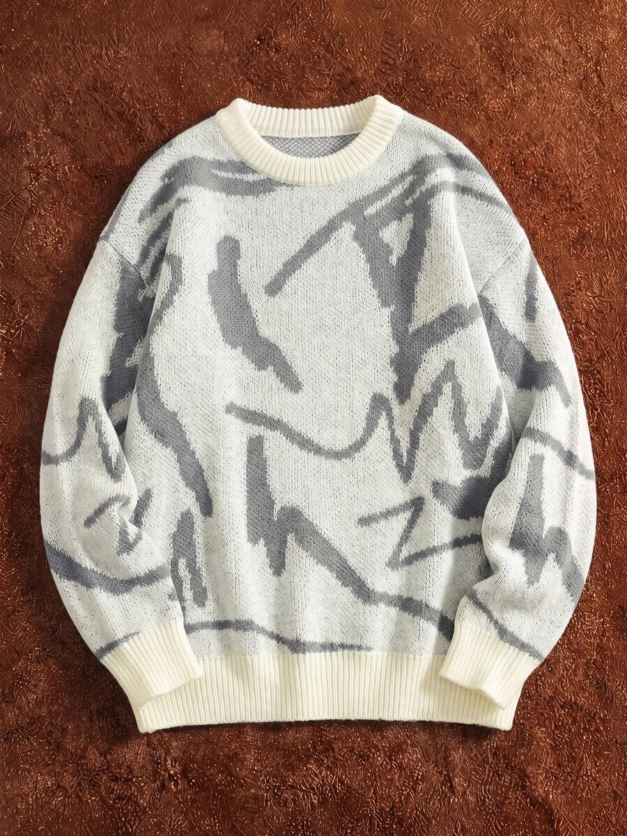 Manfinity Joysei Men Graphic Pattern Drop Shoulder Sweater, For Fall Winter