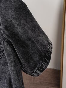 Manfinity Joysei 男士夏季短袖单排扣口袋休闲牛仔衬衫 - 黑色 - 查看 4