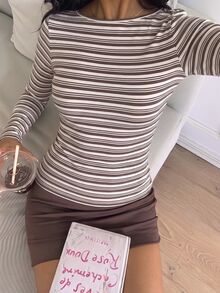 CovetEZ 秋冬女款休閒條紋上衣 可愛圖案印花 T-shirt 外出穿搭上衣 - 彩色 - 查看 3