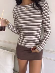 CovetEZ 秋冬女款休閒條紋上衣 可愛圖案印花 T-shirt 外出穿搭上衣 - 彩色 - 查看 4
