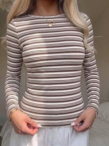 CovetEZ 秋冬女款休閒條紋上衣 可愛圖案印花 T-shirt 外出穿搭上衣 - 彩色 - 查看 1