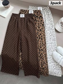 SHEIN Sparklyn 青少年女孩秋季服飾 多色柔軟休閒高腰直筒寬腿褲 法式休閒 針織街頭風 寬鬆修身大廓形 - 彩色 - 查看 2