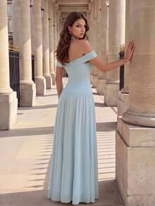 Poshira Women's Elastic Mesh Halter Neck Split Hem Long Formal Evening Gown (Heavy Workmanship) - Baby Blue - View 8