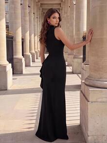 Poshira Women's Formal Evening Gown With Rhinestone Decoration - Black - View 11