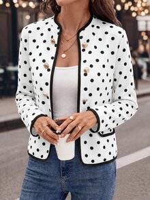 Editum Women's Autumn Elegant French Houndstooth Colorblock Metal Button Jacket Suitable For Daily Commute Teachers' Day Office Black And White Polka Dot - White - View 3