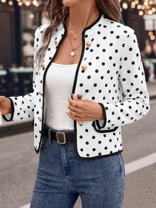 Editum Women's Autumn Elegant French Houndstooth Colorblock Metal Button Jacket Suitable For Daily Commute Teachers' Day Office Black And White Polka Dot - White - View 4