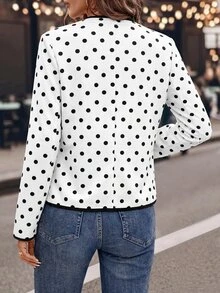 Editum Women's Autumn Elegant French Houndstooth Colorblock Metal Button Jacket Suitable For Daily Commute Teachers' Day Office Black And White Polka Dot - White - View 2