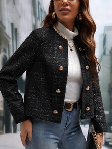 Editum Double Breasted Open Front Jacket In Fall/Winter - Black - View 5
