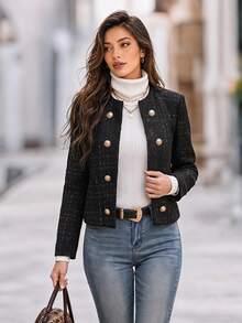 Editum Double Breasted Open Front Jacket In Fall/Winter - Black - View 1